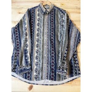 Vintage Woolrich Shirt Mens XL Blue Southwestern Aztec Button Front Made USA 90s